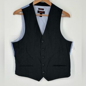 Egara Mens Sz M Skinny Fit Stretch Separates Dark Gray Suit Vest Waistcoat Lined